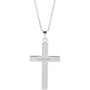 14K White Gold .01 CT Natural Diamond Cross 18" Necklace