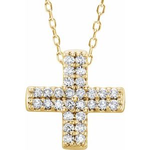 14K Yellow Gold .07 CTW Natural Diamond Cross 16-18" Necklace