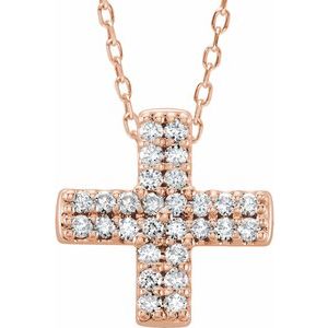 14K Rose Gold .07 CTW Natural Diamond Cross 16-18" Necklace