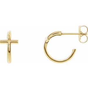 14K Yellow Gold 11.8 mm Cross Hoop Earrings