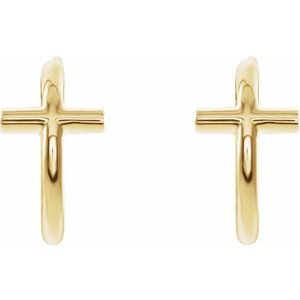 14K Yellow Gold 11.8 mm Cross Hoop Earrings