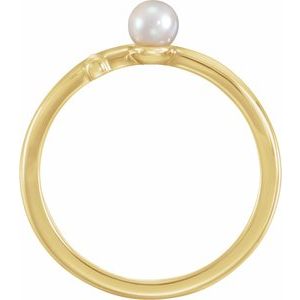 14K Yellow Gold Cultured White Freshwater Pearl Sideways Cross Ring