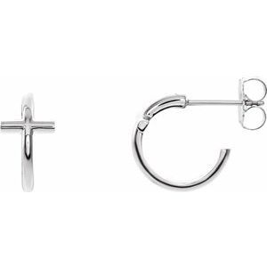 14K White Gold 11.8 mm Cross Hoop Earrings