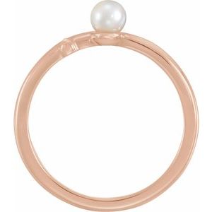 14K Rose Gold Cultured White Freshwater Pearl Sideways Cross Ring