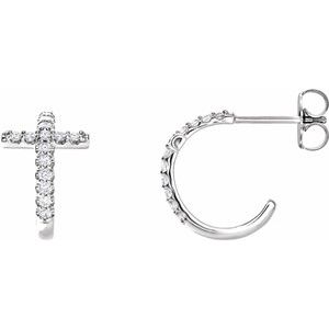 Platinum 1/4 CTW Natural Diamond Cross 12.15 mm Hoop Earrings