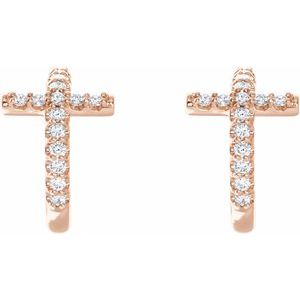 14K Rose Gold 1/4 CTW Natural Diamond Cross 12.15 mm Hoop Earrings