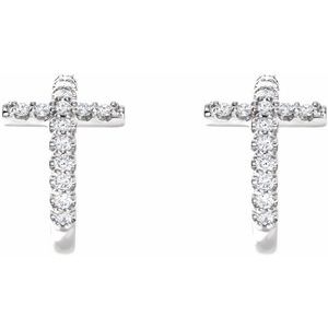 Platinum 1/4 CTW Natural Diamond Cross 12.15 mm Hoop Earrings