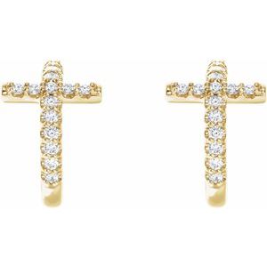 14K Yellow Gold 1/4 CTW Natural Diamond Cross 12.15 mm Hoop Earrings