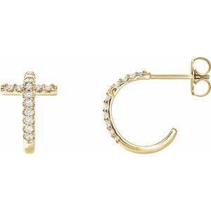 14K Yellow Gold 1/4 CTW Natural Diamond Cross 12.15 mm Hoop Earrings