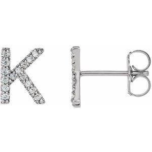 Sterling Silver 1/8 CTW Natural Diamond Initial K Earrings