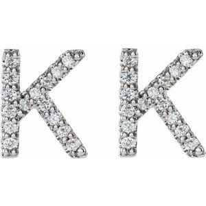 14K White Gold 1/8 CTW Natural Diamond Initial K Earrings