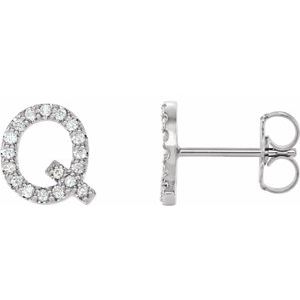 Platinum 1/8 CTW Natural Diamond Initial Q Earrings