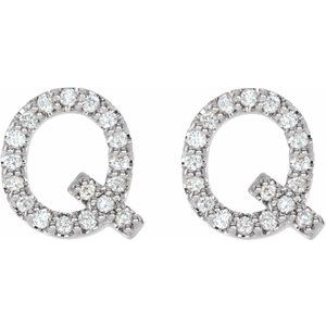 14K White Gold 1/6 CTW Natural Diamond Initial Q Earrings