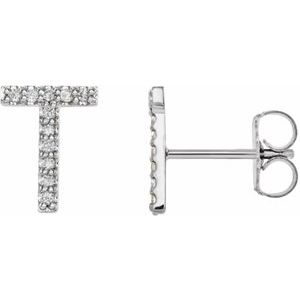 14K White Gold .04 CTW Natural Diamond Initial T Earring