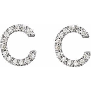 14K White Gold 1/10 CTW Natural Diamond Initial C Earrings