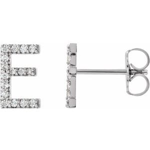 Sterling Silver 1/8 CTW Natural Diamond Initial E Earrings