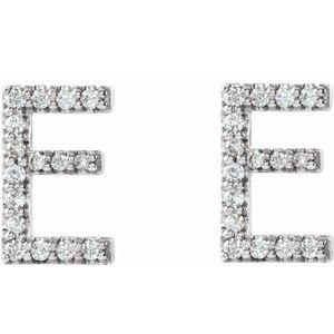 14K White Gold 1/8 CTW Natural Diamond Initial E Earrings