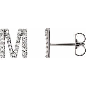 14K White Gold 1/5 CTW Natural Diamond Initial M Earrings