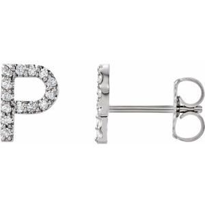 Sterling Silver .05 CTW Natural Diamond Initial P Earrings
