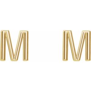 18K Yellow Gold Single Initial M Earring