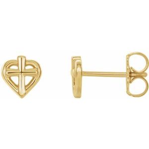 Sterling Silver Cross with Heart Youth Earrings