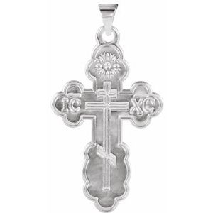 14K White Gold St. Olga Orthodox Cross Pendant