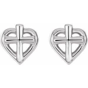Platinum Cross with Heart Youth Earrings