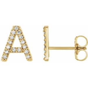 14K Yellow Gold 1/8 CTW Natural Diamond Initial A Earrings