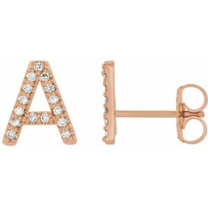 14K Rose Gold 1/8 CTW Natural Diamond Initial A Earrings