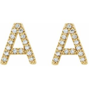 14K Yellow Gold 1/8 CTW Natural Diamond Initial A Earrings