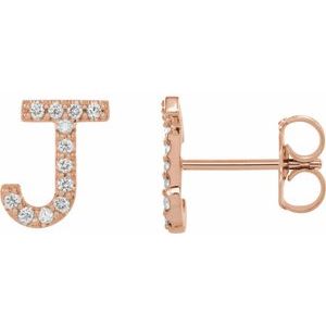 14K Rose Gold .05 CTW Natural Diamond Initial J Earring
