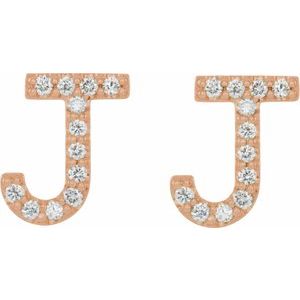 14K Rose Gold 1/10 CTW Natural Diamond Initial J Earrings
