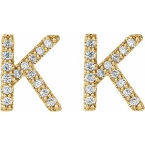 14K Yellow Gold 1/8 CTW Natural Diamond Initial K Earrings