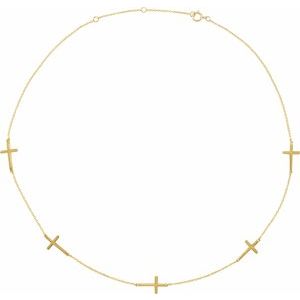 14K Yellow Gold 5-Station Cross Adjustable 16-18â€ Necklace