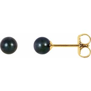 14K Yellow 4 mm Cultured Black Akoya Pearl Earrings