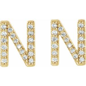 14K Yellow Gold 1/8 CTW Natural Diamond Initial N Earrings