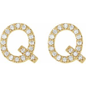 14K Yellow Gold 1/6 CTW Natural Diamond Initial Q Earrings