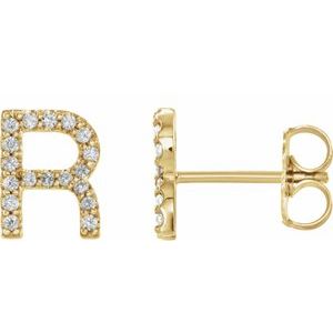 14K Yellow Gold .06 CTW Natural Diamond Initial R Earring