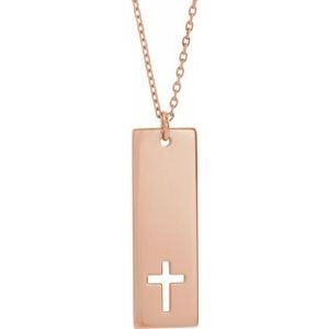 14K Rose Gold Engravable Pierced Cross Bar 16-18" Necklace