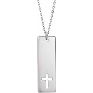 Sterling Silver Engravable Pierced Cross Engravable Bar 16-18" Necklace