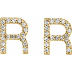 14K Yellow Gold 1/8 CTW Natural Diamond Initial R Earrings