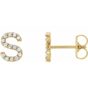 14K Yellow Gold 1/8 CTW Natural Diamond Initial S Earrings