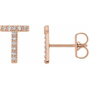 14K Rose Gold .04 CTW Natural Diamond Initial T Earring