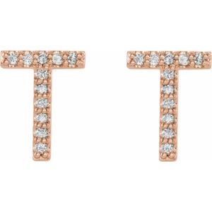 14K Rose Gold 1/10 CTW Natural Diamond Initial T Earrings