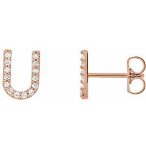 14K Rose Gold 1/10 CTW Natural Diamond Initial U Earrings