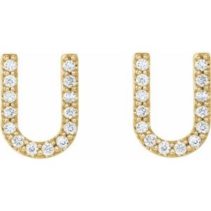 14K Yellow Gold 1/8 CTW Natural Diamond Initial U Earrings