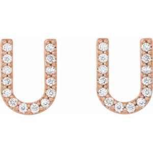 14K Rose Gold 1/10 CTW Natural Diamond Initial U Earrings