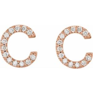 14K Rose Gold 1/10 CTW Natural Diamond Initial C Earrings