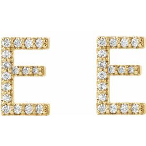 14K Yellow Gold 1/8 CTW Natural Diamond Initial E Earrings