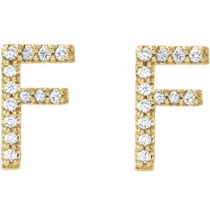14K Yellow Gold .08 CTW Natural Diamond Initial F Earrings